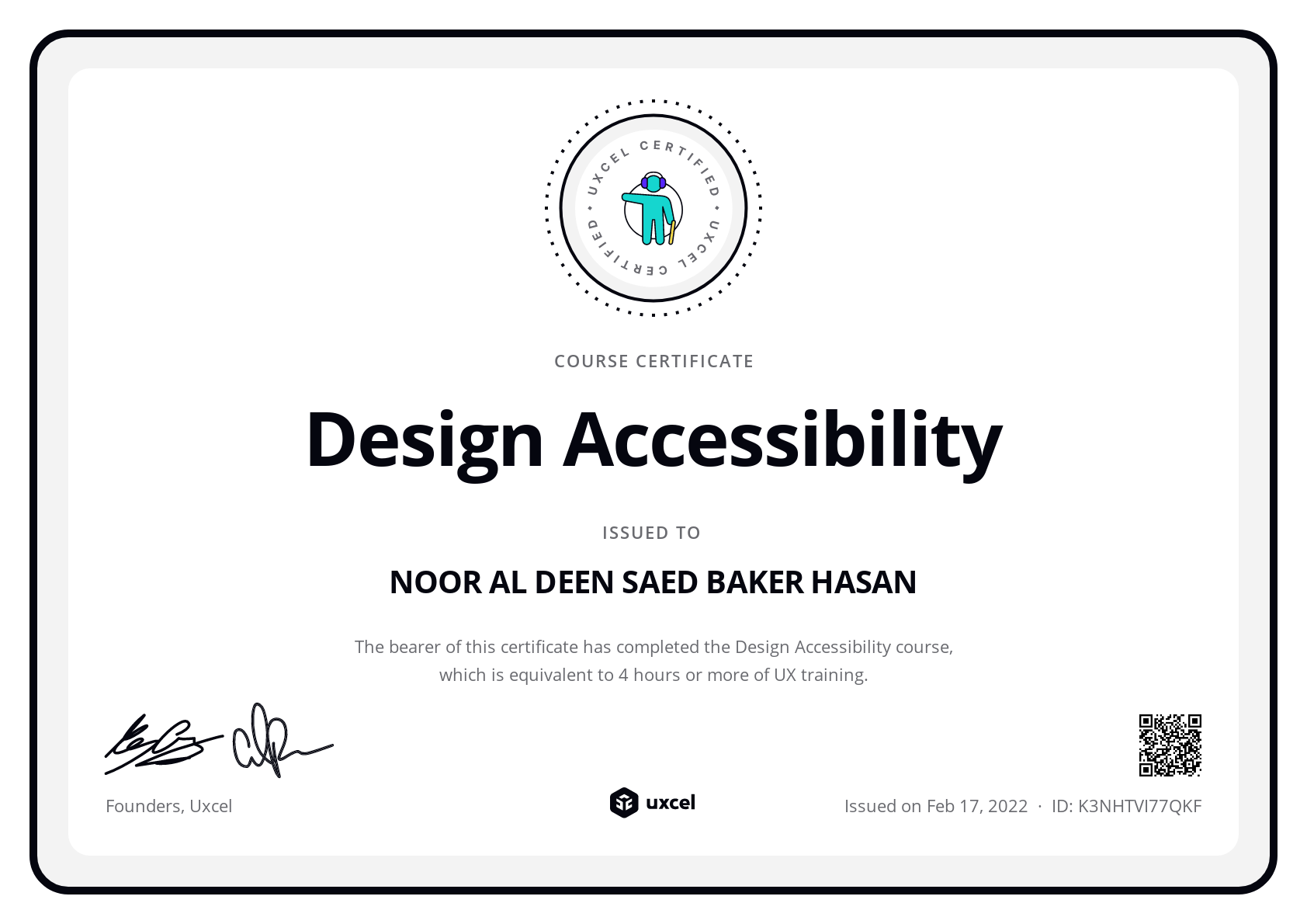 NOOR AL DEEN SAED BAKER HASAN's certificate